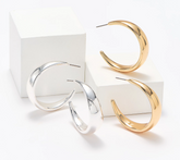 Joan Rivers Set of 2 Goltone/Silvertone Tapered 1-5/8" Hoop Earrings